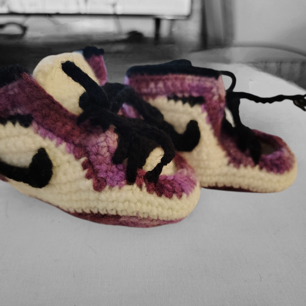 Purple and White Baby Booties/ Shoes